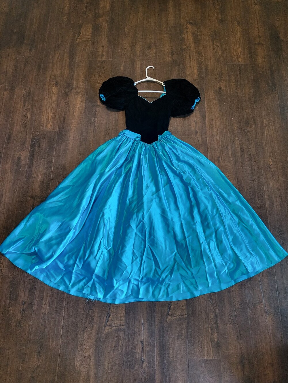 Vintage Sharon Atkin Velvet Satin Puff Sleeve Bow Gown 6 Teal Black